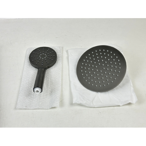Beaumont Twin Shower Tap Line Brushed Gunmetal Shower Head Bathroom Fixture
