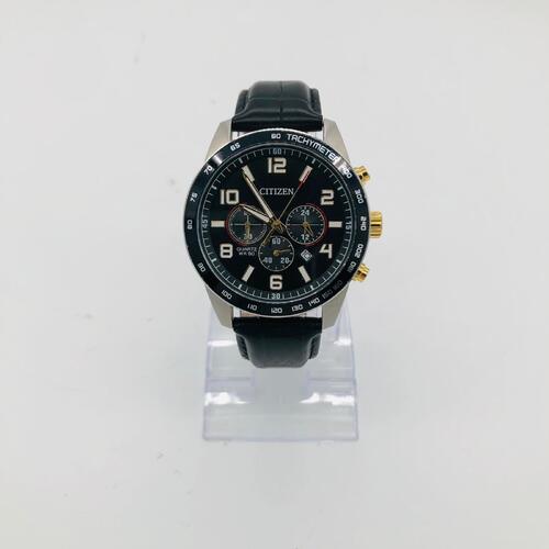 Citizen Chronograph Quartz Black Dial Leather Men's Watch (Pre-Owned)