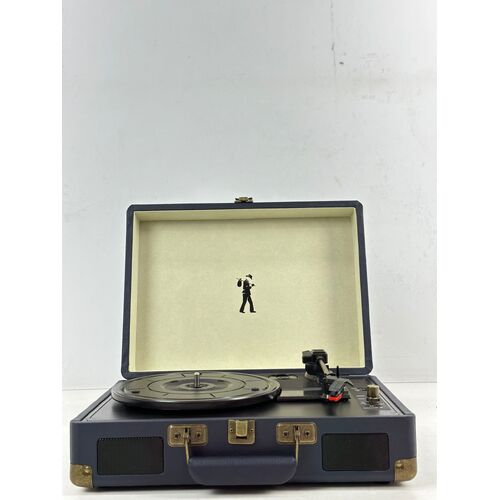 Flea Market Suitcase Turntable (Navy) Vintage Style 3 Speeds Auto-Stop Portable