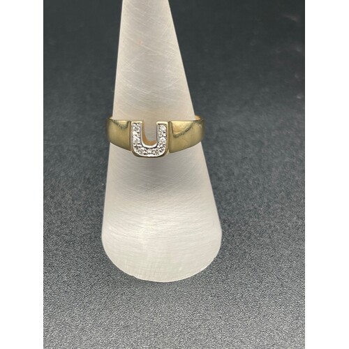 Ladies Solid 9ct Yellow Gold Letter U Ring Fine Jewellery 2.9 Grams Size UK O
