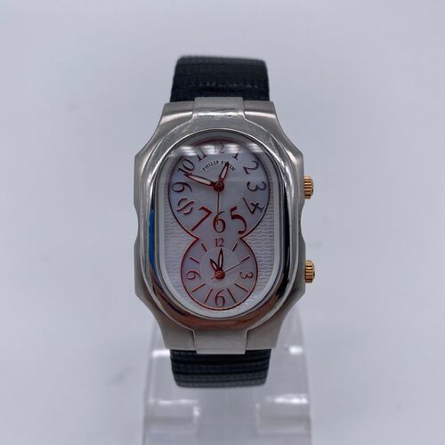 Philip Stein Signature Small Ladies Stainless Steel Watch Black Leather Strap