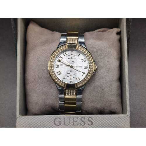 Guess Waterpro Pave Silver Gold Two Tone Womens Stainless Steel Analog Watch 