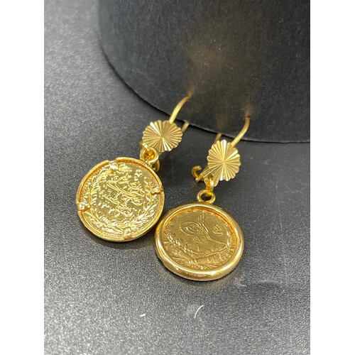 Ladies 21ct Yellow Gold Coin Dangle Earrings (Pre-Owned)