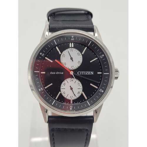 Citizen Eco-Drive Black Dial Black Leather Band Men's Analog Watch BU3020-15E