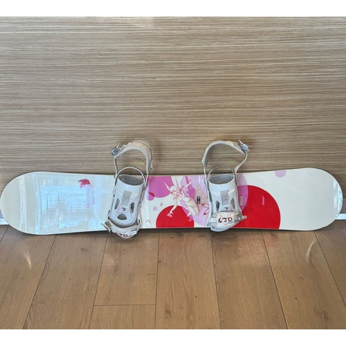 Hammer Hyleyn 147cm Ladies Snowboard with Bindings JM Rodot Art Pink White