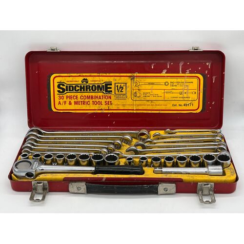 Vintage Sidchrome 1/2" Square Drive Socket Set Cat No. 45171 Australian Made (Pre-owned)