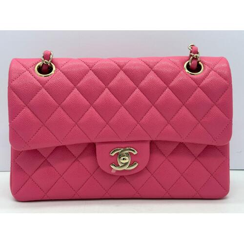 Chanel Dark Pink Quilted Grained Caviar Medium Handbag Double Flap 