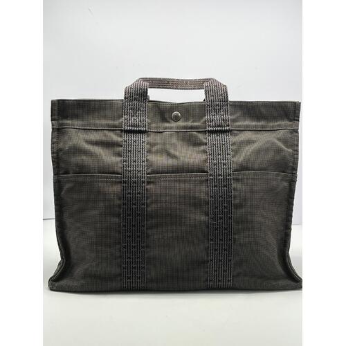 Hermes Canvas Herline MM Tote Bag Shoulder Bag Black Grey Classic Design
