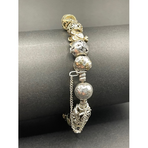 Ladies Mixed 925 Sterling Silver and 9 Carat Gold Round Bangle And Charms