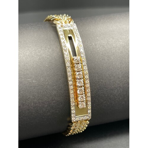 Unisex 14ct Yellow Gold Double Curb Link Diamond Bracelet Pre Owned