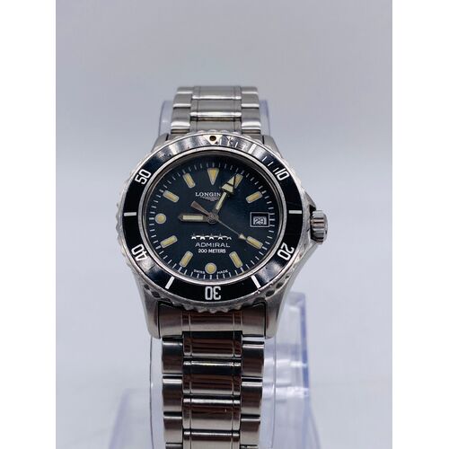 Longines L3 102 4 Admiral 30mm Diver Watch Silver Metal Band Analog Display