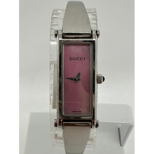 Gucci 1500L Pink Mother of Pearl Rectangular Shaped Analog Display Ladies Watch