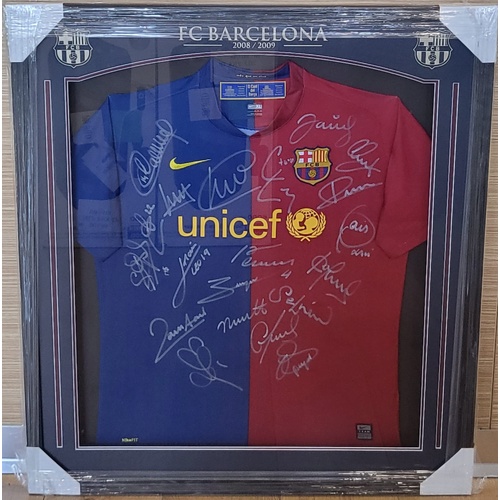 FC Barcelona 2008-09 Lionel Messi Signed Jersey and Team Auto Framed COA