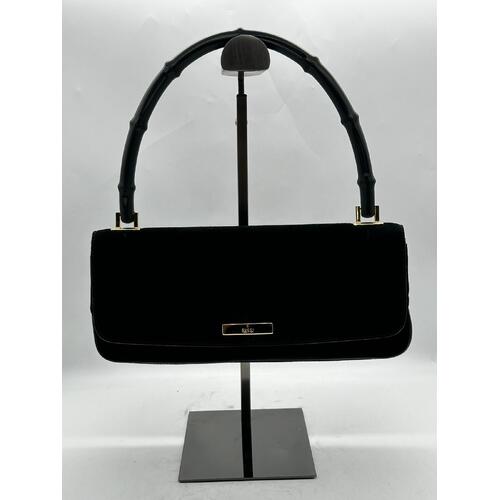 Gucci Top Flap Suede Bamboo Handle Handbag for Women in Black Finish