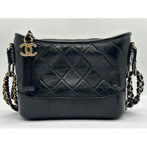 Chanel Aged Calfskin Quilted Small Gabrielle Hobo Black Bag