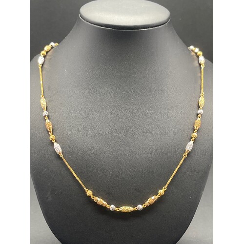 Ladies 22ct Yellow Gold Two Tone Box Link Beaded Necklace (Pre-Owned)