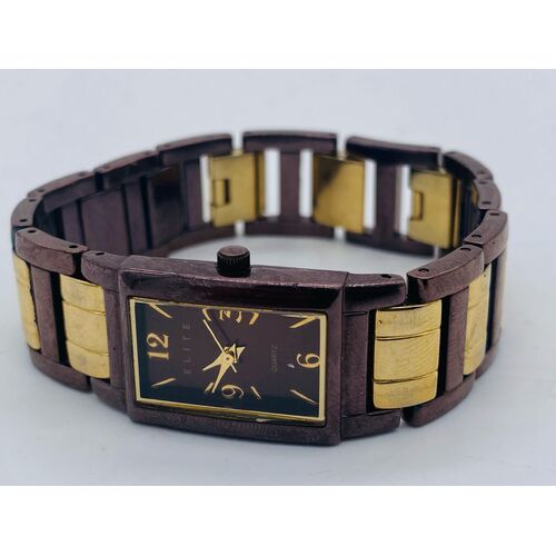 Elite Ladies Brown Yellow Vintage Quartz Metal Band Analog Watch