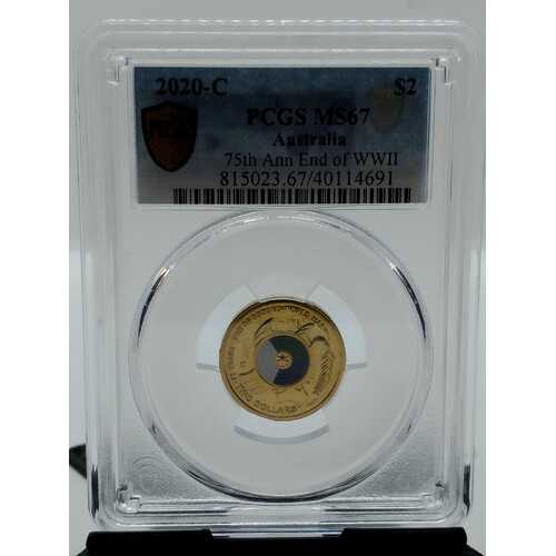 Australia PCGS MS67 2020 C $2 75th Anniversary End of WWII Collectable Coin