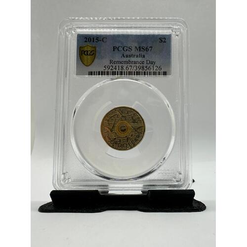 Australian Collectable PCGS MS67 $2 Coin 2015-C Remembrance Day (Pre-owned)