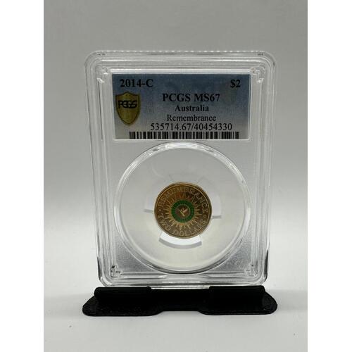 Australia PCGS MS67 $2 2014-C Remembrance Green Dove Collectable Coin