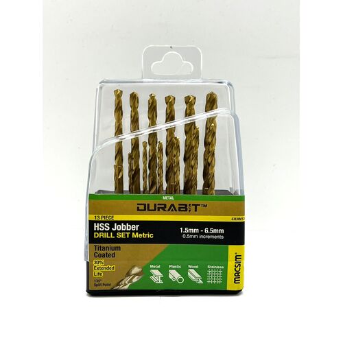 Durabit 13 Piece HSS Jobber Drill Set Metric 43EAM13 Titanium Coated