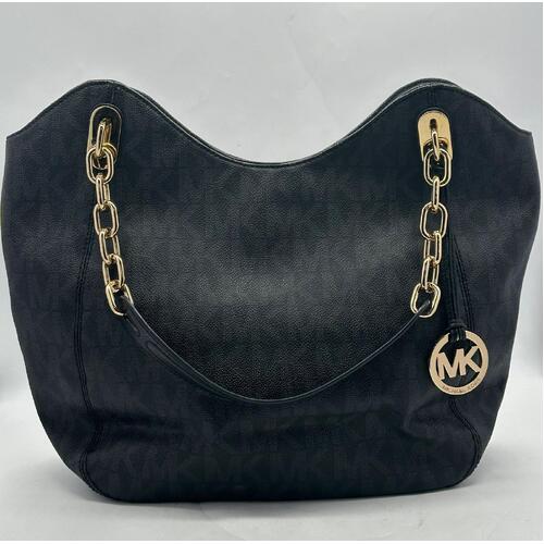Michael Kors Ladies Handbag Black E-1206 Gold Plated Medallion with Dust Bag