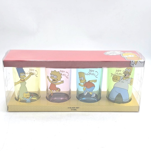 The Simpsons 4 Piece Drinking Glass Set 473ml Homer Bart Marge Lisa