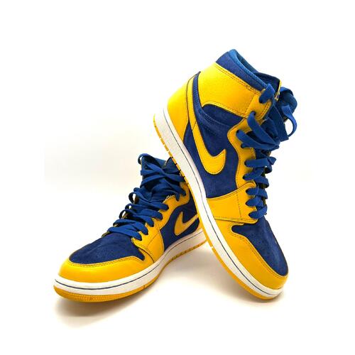 Blue and yellow nike high tops discount