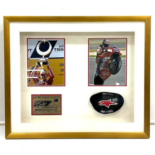 Casey Stoner 2007 Signed Motorbike Gear in Frame with Prints and COA