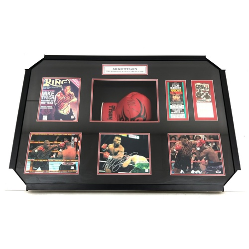 Mike Tyson Signed Gloves and Prints with 2x Fight Tickets in Frame with COA