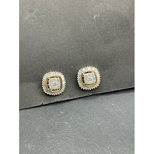Ladies 9ct Yellow Gold Diamond Cluster Stud Earrings