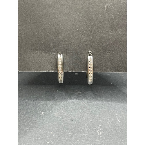 Ladies 10ct White Gold Oval Hoop Diamond Earrings