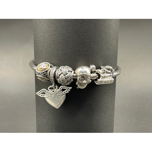 Ladies 925 Sterling Silver Round Bangle And Charms