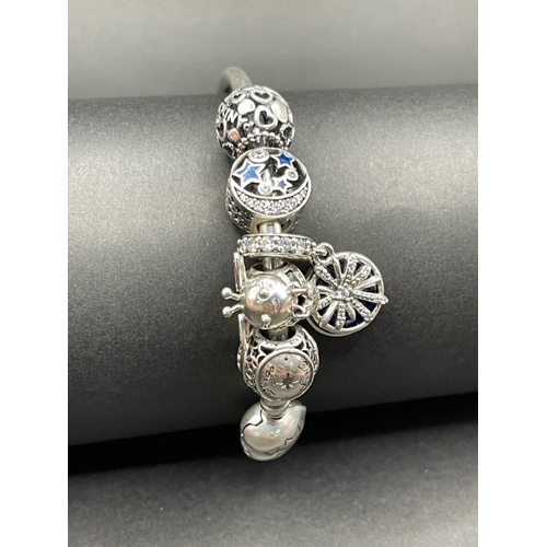 Ladies 925 Sterling Silver Round Bangle And Charms