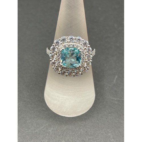 Ladies 925 Sterling Silver Aqua Gemstone Ring