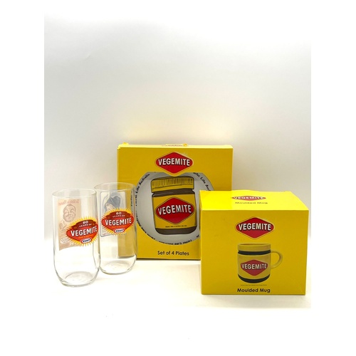 Vegemite Collectors Set 4x Plates 2 Tumblers and 1x 720ml Moulded Mug
