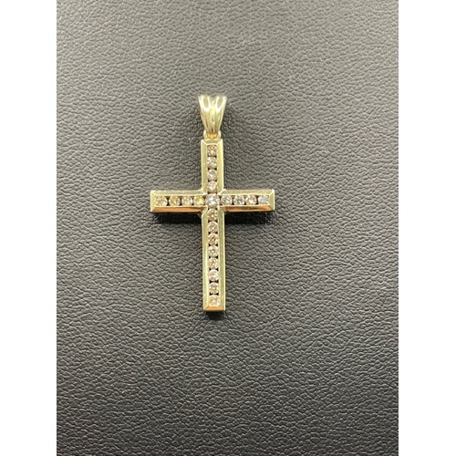 Unisex 9ct Yellow Gold Diamond Cross Pendant