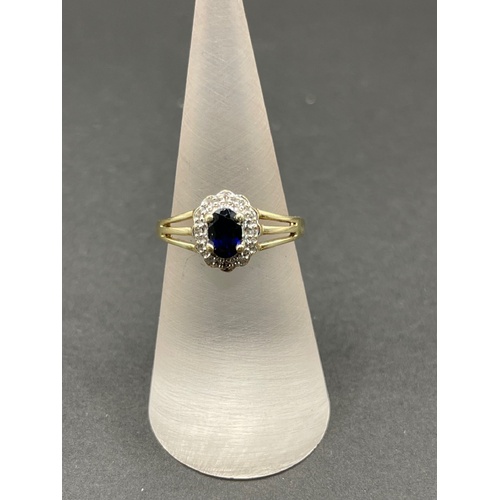 Ladies 9ct Yellow Gold Blue Gemstones and Diamonds Ring