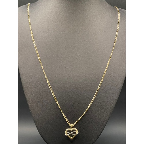 Ladies 9ct Yellow Gold Figaro Link Necklace & Heart Pendant