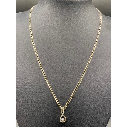 Ladies 10ct Yellow Gold Curb Link Chain & Diamond Infinity Pendant