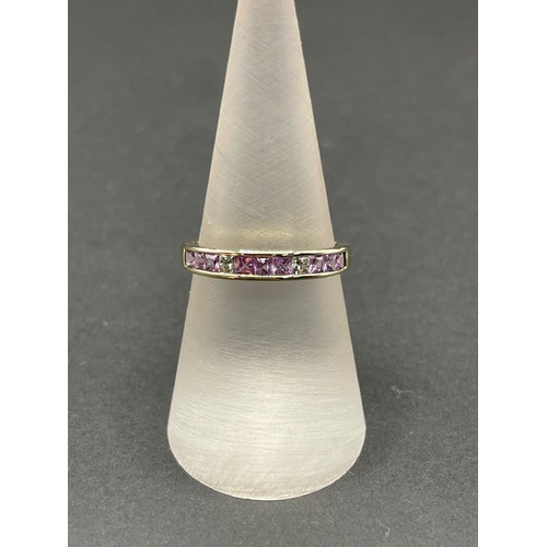 Ladies 9ct Yellow Gold Pink Gemstones and Diamonds Ring