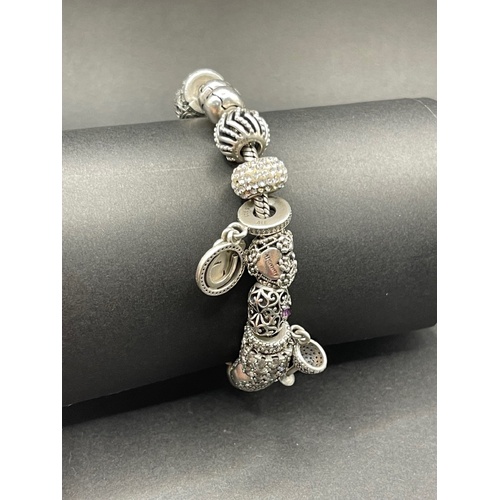 Ladies 925 Sterling Silver Snake Link Bracelet and Charms