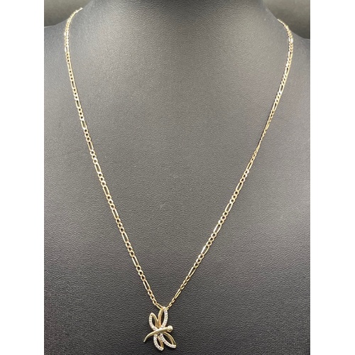 Ladies 9ct Yellow Gold Figaro Link Necklace & Dragonfly Pendant