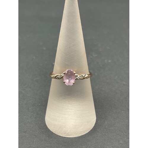 Ladies 9ct Rose Gold Purple Gemstone and Diamond Ring