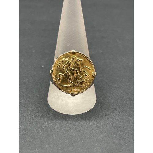Mens 14ct Yellow Gold Round Sovereign Coin Ring