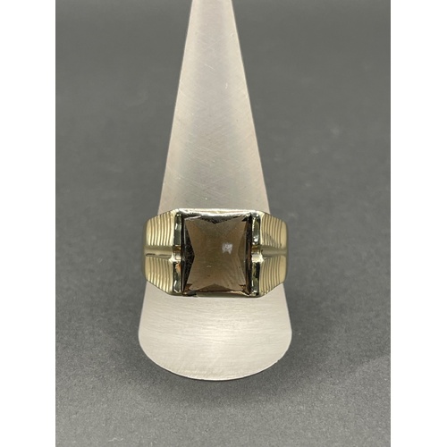 Mens 9ct Yellow Gold Brown Gemstones Ring
