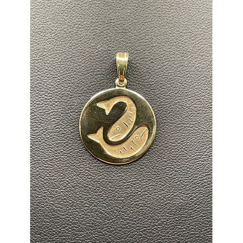 Unisex 9ct Yellow Gold Round Pisces Pendant