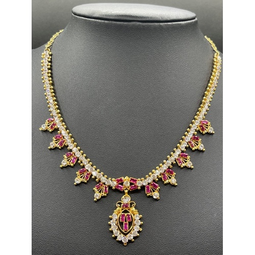 Ladies 21ct Yellow Gold Indian Fancy Link Gemstone Necklace