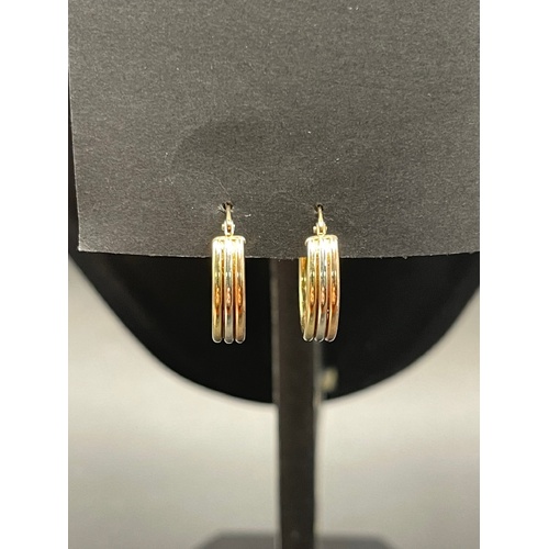 Ladies 9ct Three Tone Gold Round Hoop Earrings