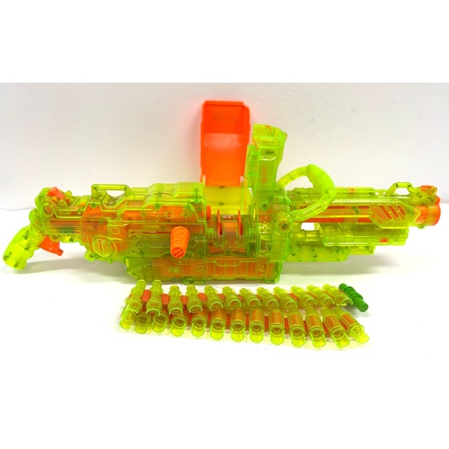 Rare Sonic Green Nerf Gun Vulcan EBF-25 with N-Strike Bullet Holder
